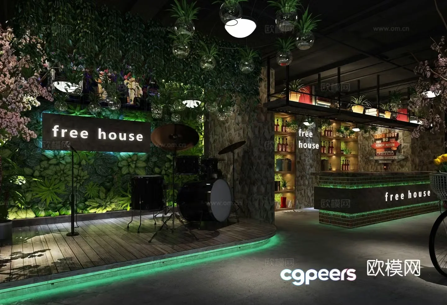 Industrial style music restaurant restaurant bar 3d model