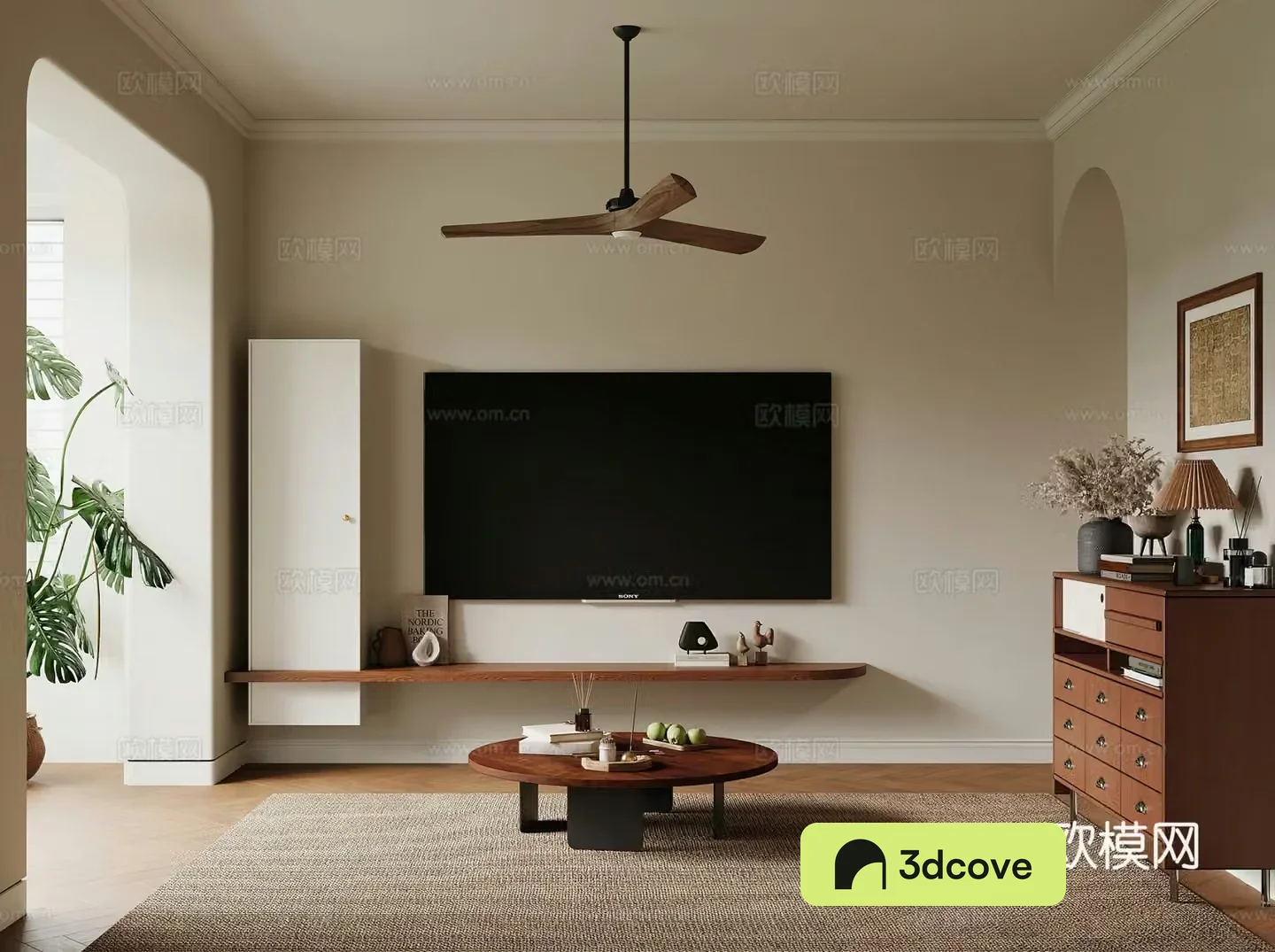 Middle style living room TV cabinet fan light entrance cabinet decorative cabinet chest cabinet medieval style dining 3D model