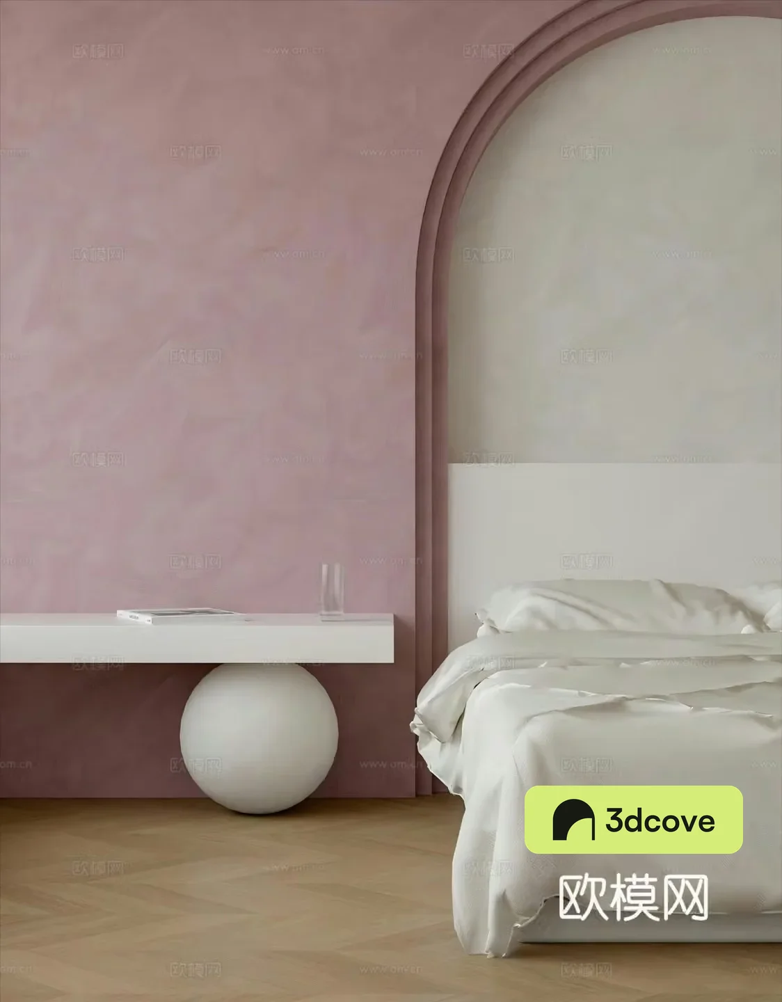 Modern pink cream bedroom double bed nightstand bathroom Changhong glass