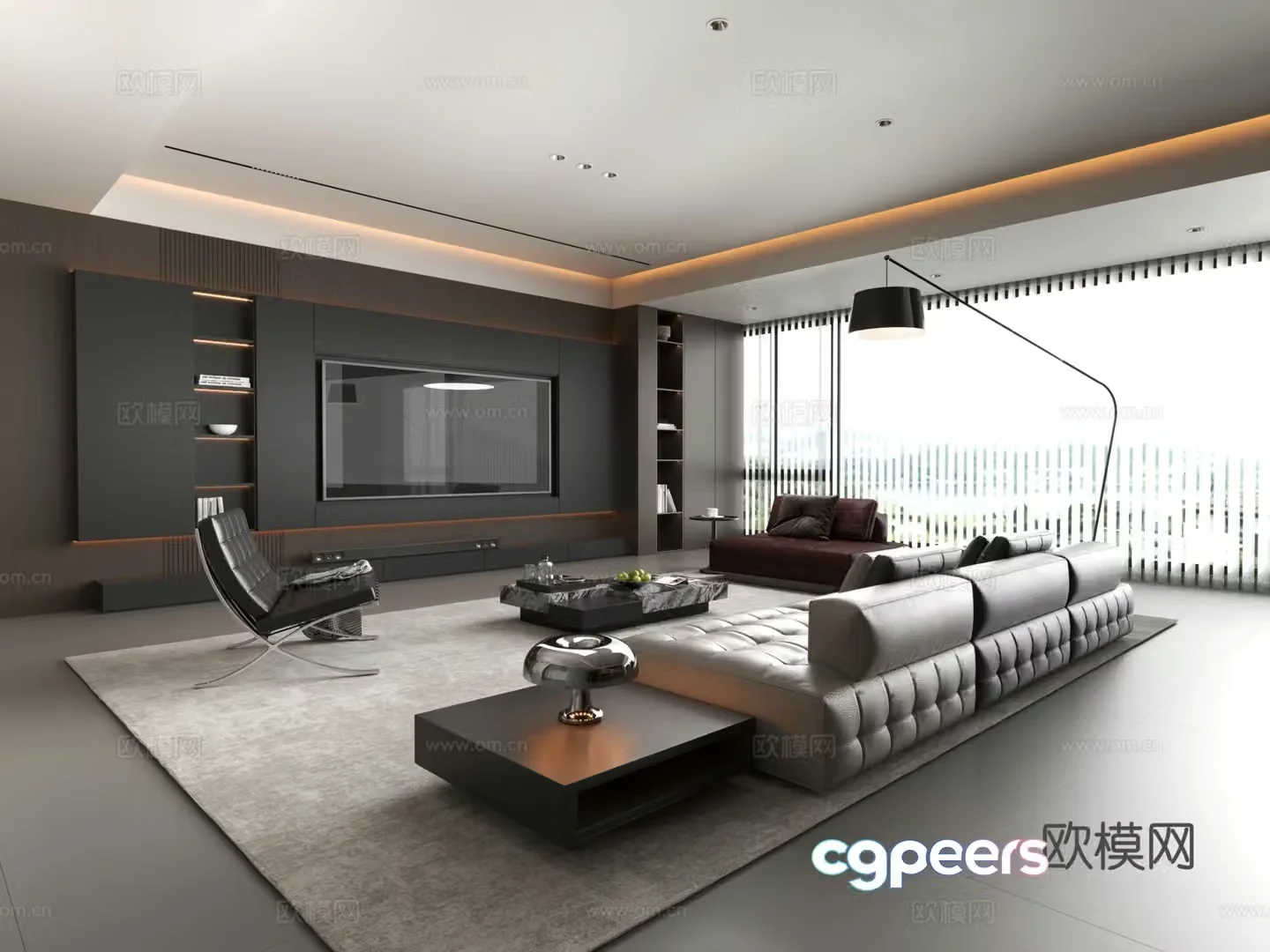Modern Italian living room Home living room Leather sofa combination 3D model