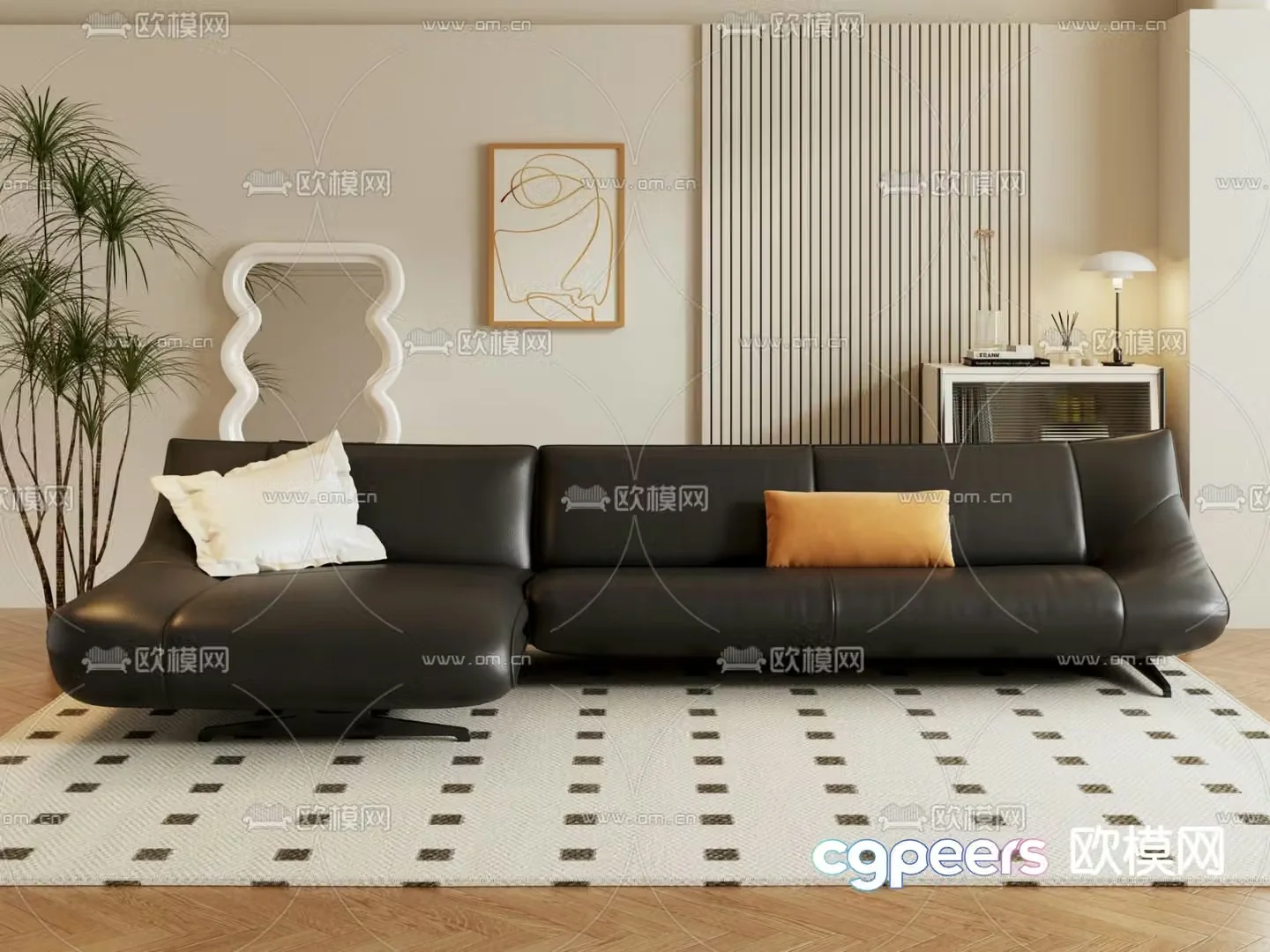 Multi-person sofa leather sofa 3d model