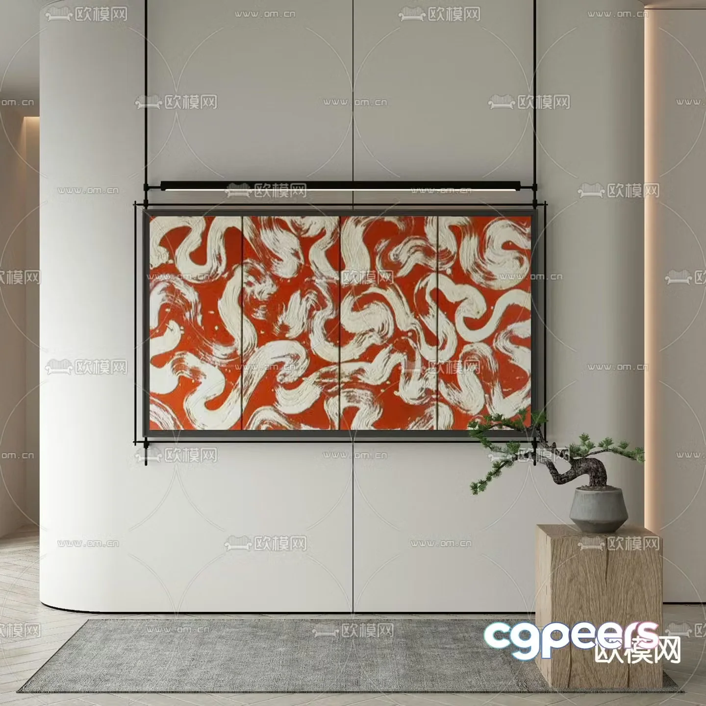 New Chinese style texture painting decorative painting mural light 3d model