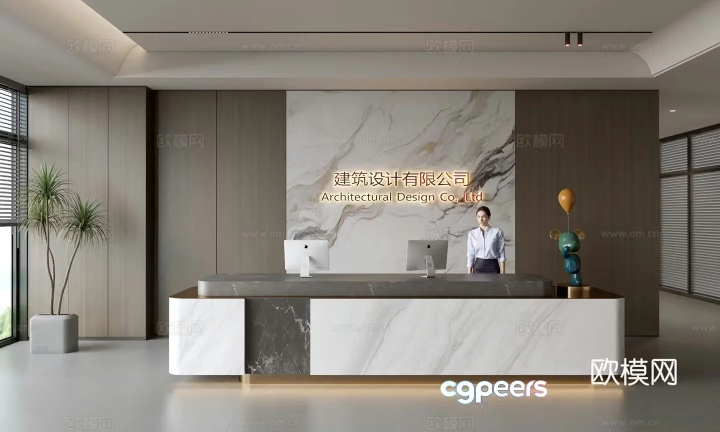 Modern company front desk reception area bar reception desk service desk company front desk background 3D model