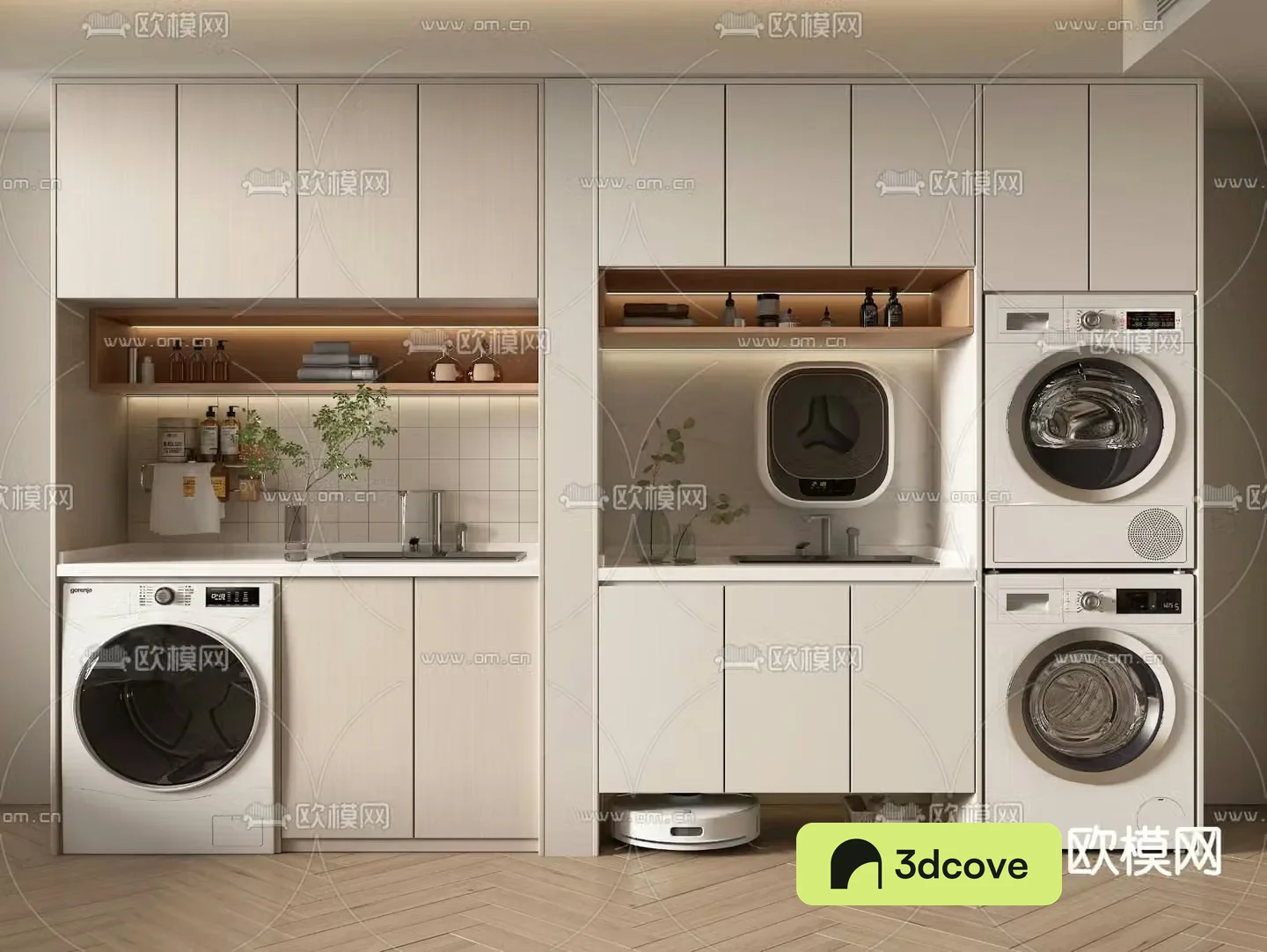 Cream style balcony washing machine cabinet