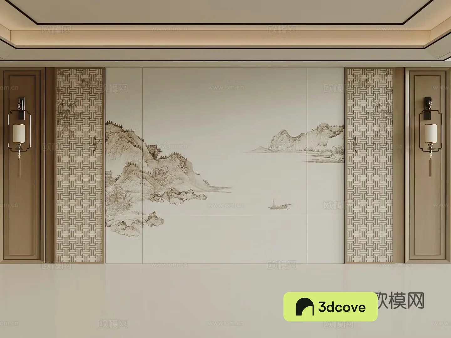 New Chinese sofa background wall wooden sofa background wall grille background wall