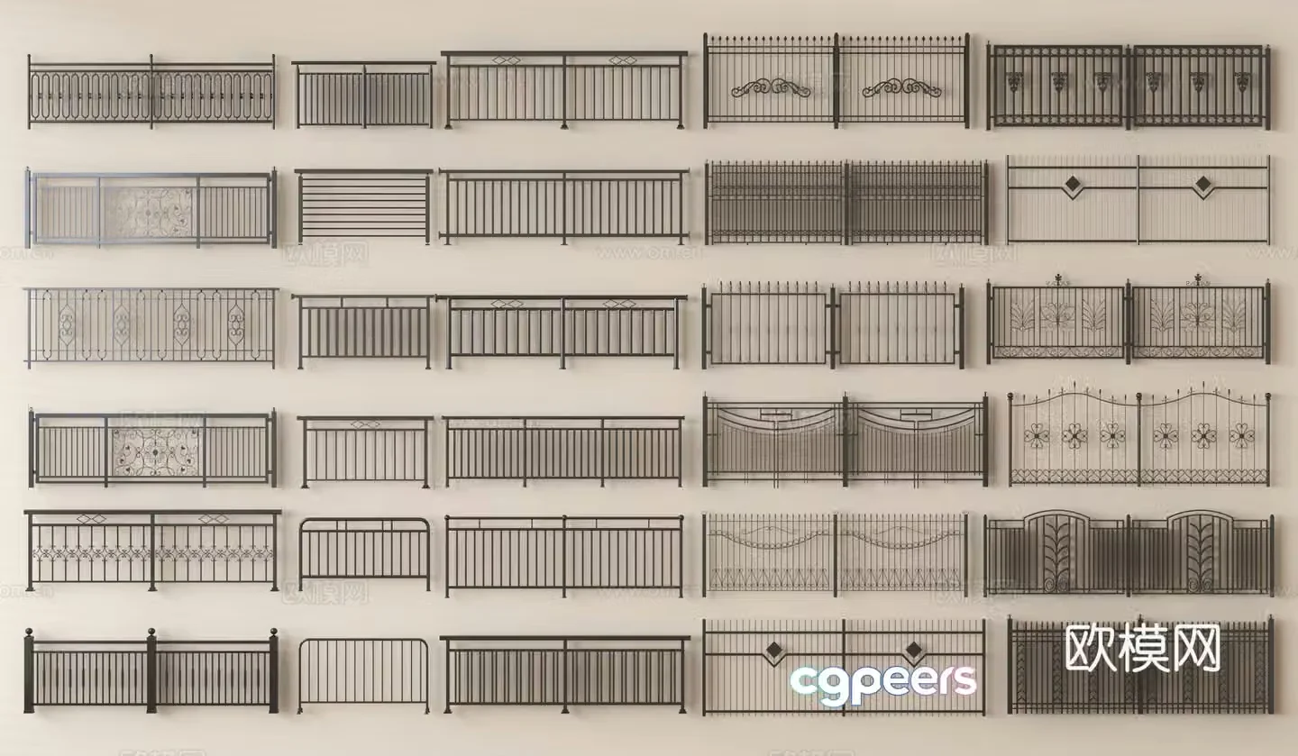 Wrought iron fence fence guardrail 3d model
