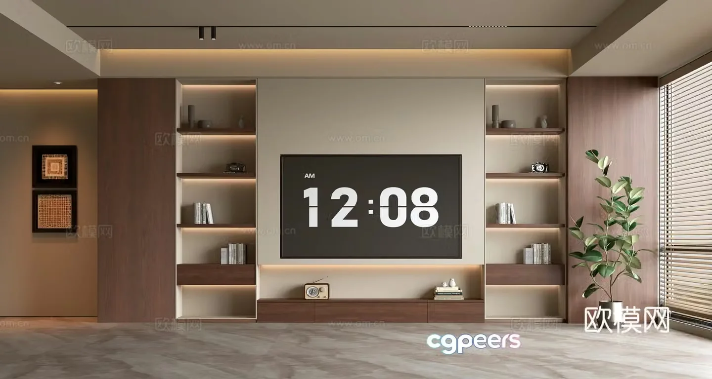 Middle-aged TV background wall 3d model