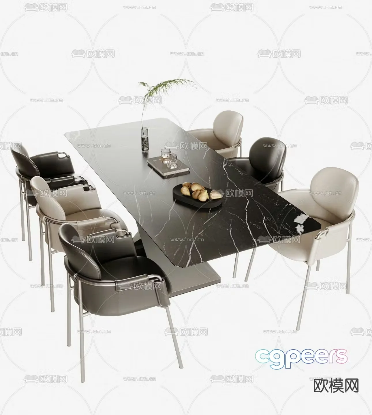 Bar dining table and chairs slate dining table 3d model