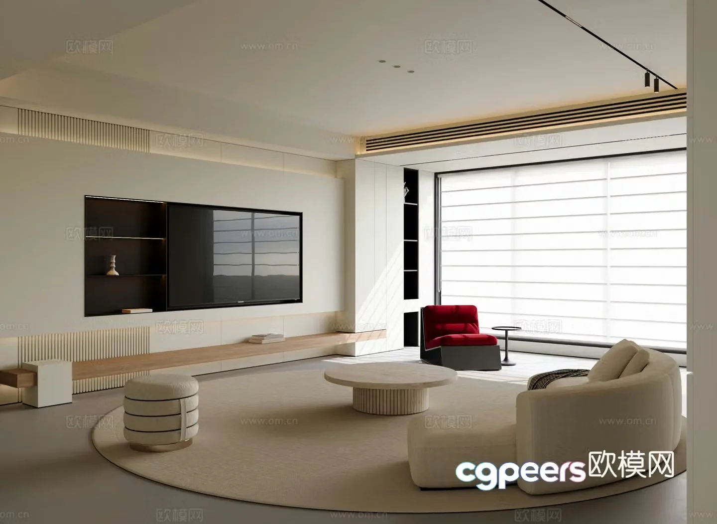 Modern creamy living room horizontal hall high-end gray living room without lights living room large flat living room 3d model