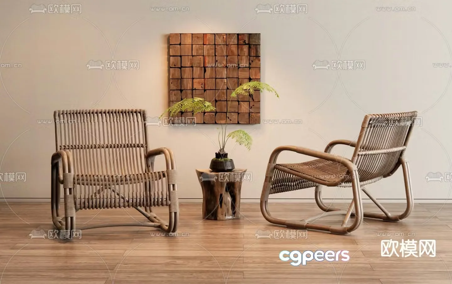 Wabi-sabi style leisure chair rattan leisure chair 3D model