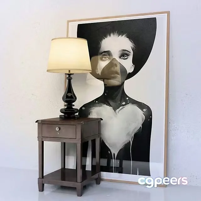 3ds Max Free – Decorative set, table, painting, table lamp