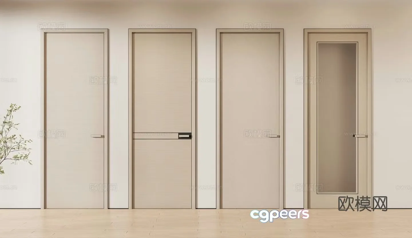 New Chinese style single door room door bedroom door bathroom door 3d model