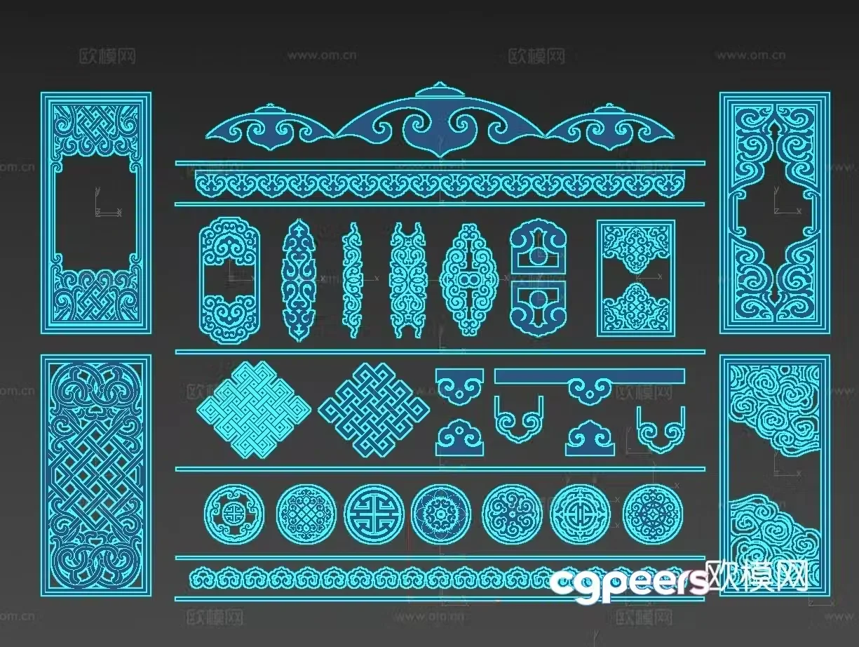 Ethnic style Mongolian components carving Mongolian pattern 3d model