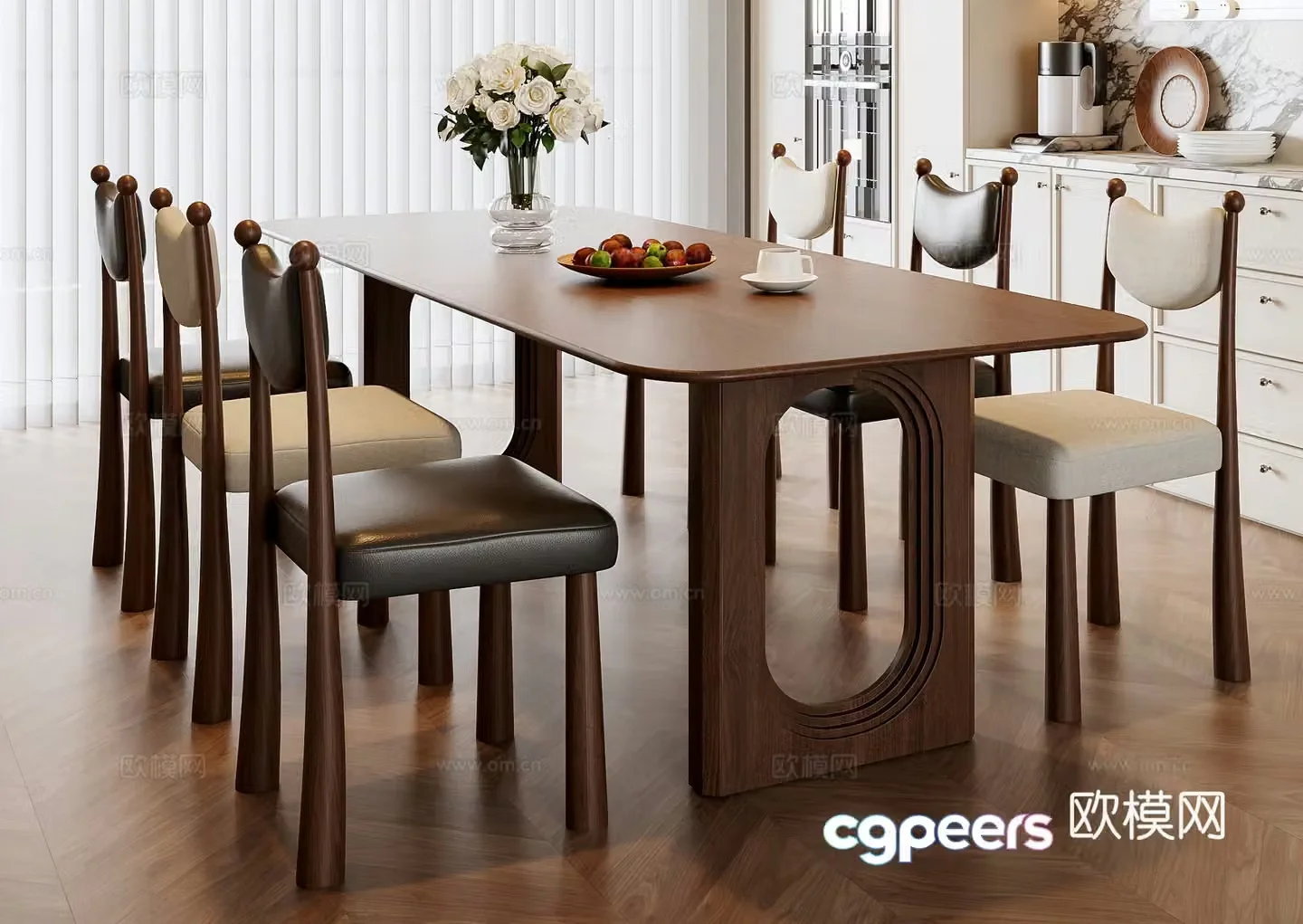 Medium style dining table and chair combination 3D model
