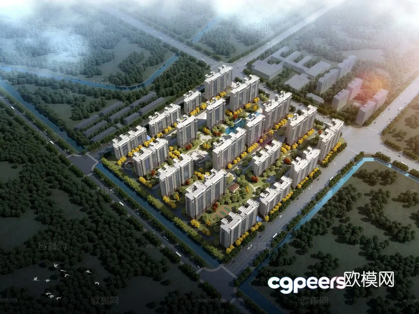 Residential aerial view 3d model
