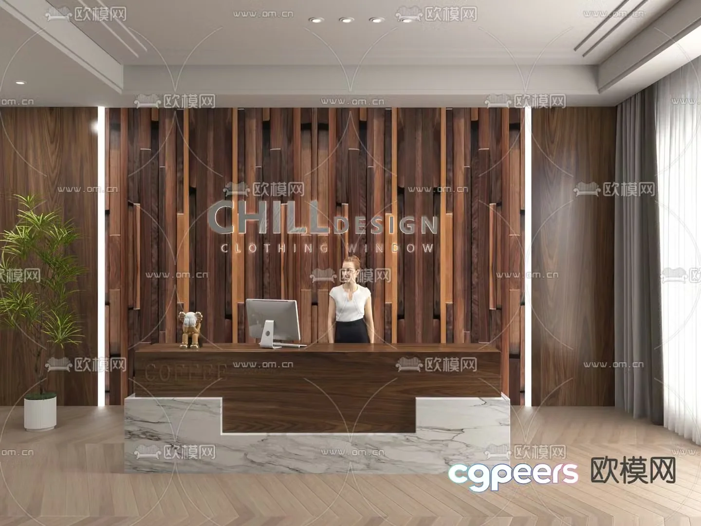 Modern front desk reception desk 3d model
