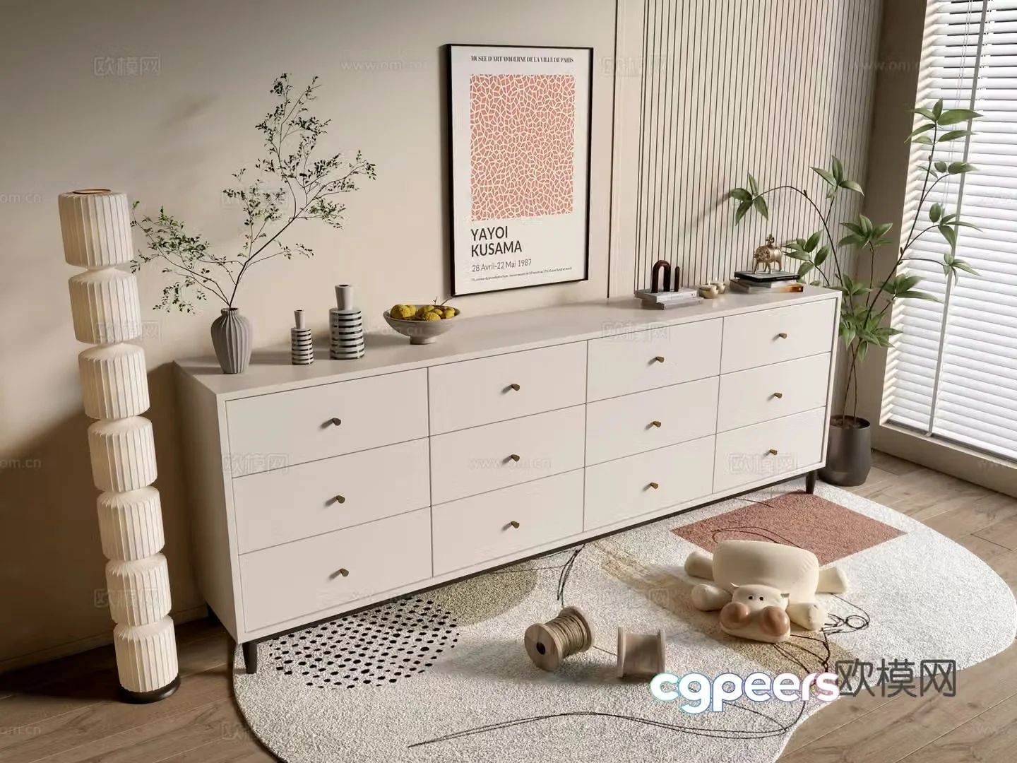 Modern cream wind cabinet whole cabinet sideboard balcony cabinet storage cabinet entrance entrance cabinet 3D model