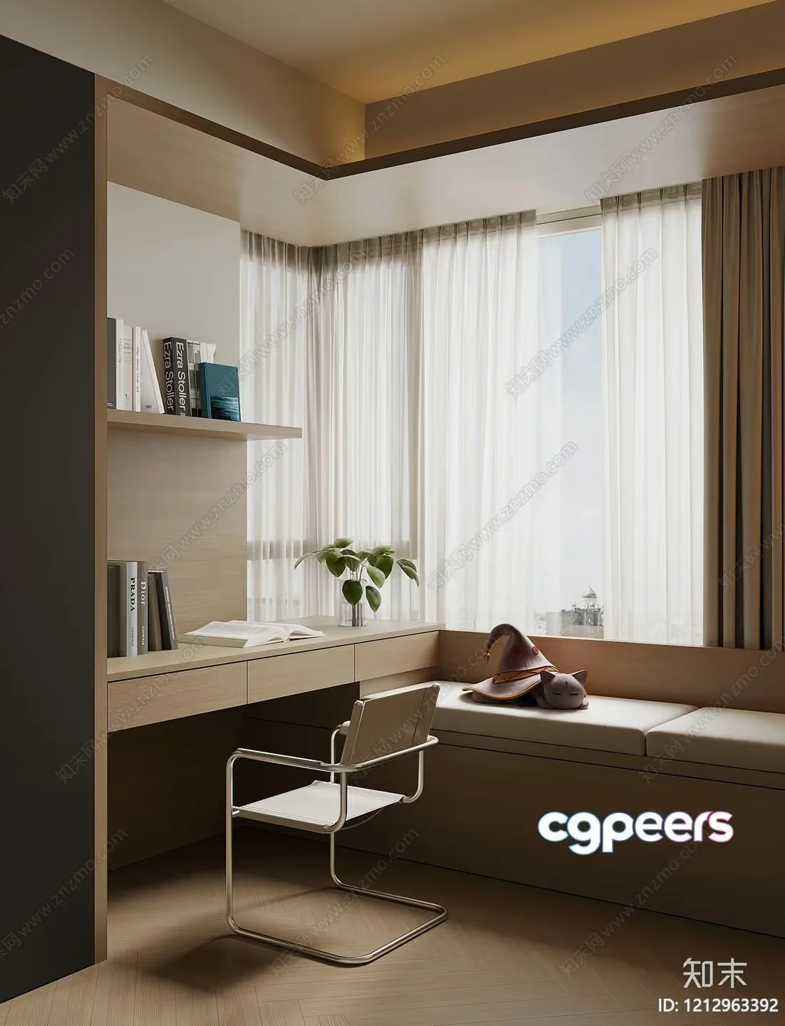 Modern Beige Study Room 3D Model – 4019 – VRAY Render