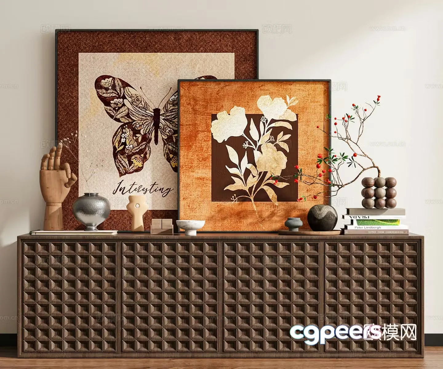 Middle-aged butterfly hanging painting flower silhouette painting sideboard 3D model