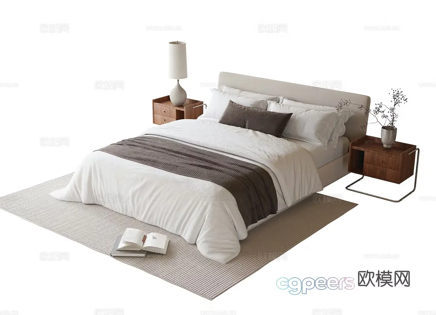Modern double bed nightstand desk lamp 3d model