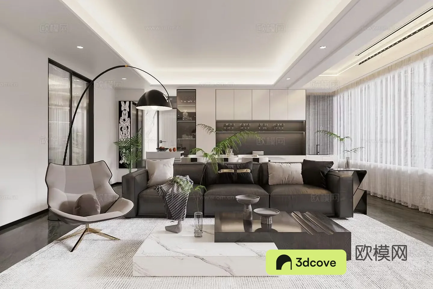 Modern home living and dining room sofa and coffee table combination leather sofa living and dining room without lights dining table and chairs