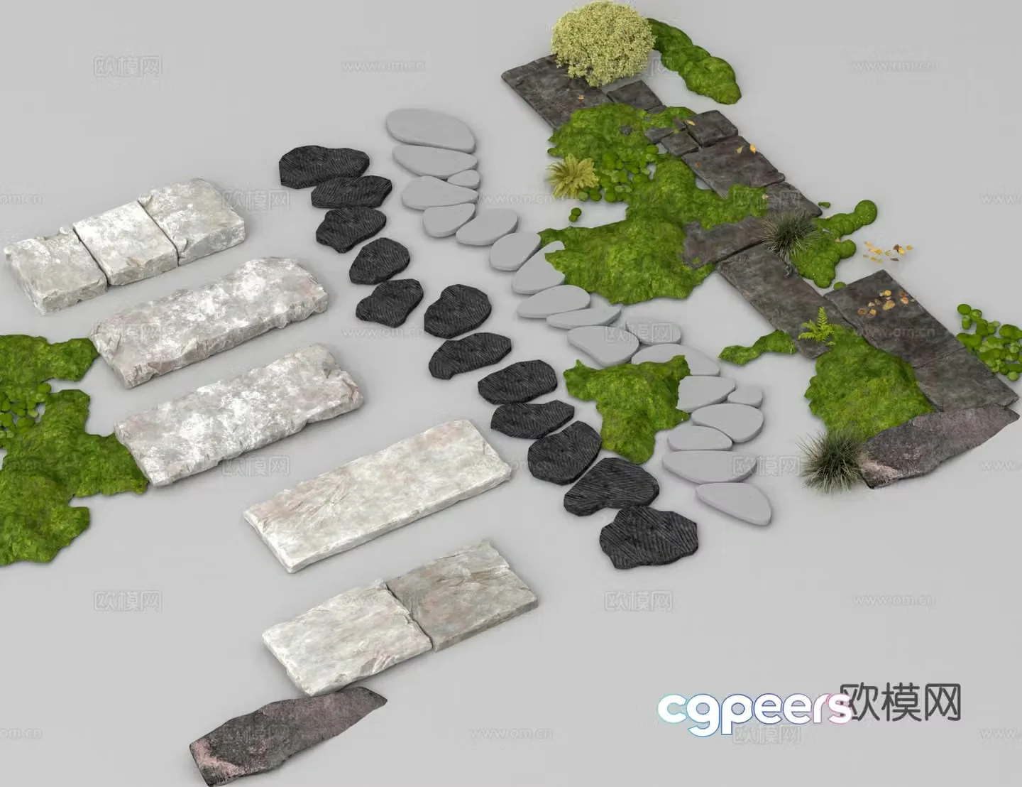 Modern tingering step Landscape tingering step Green plant pile Stone 3D model