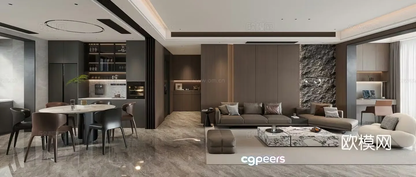 Modern Italian living room dining room 3d model