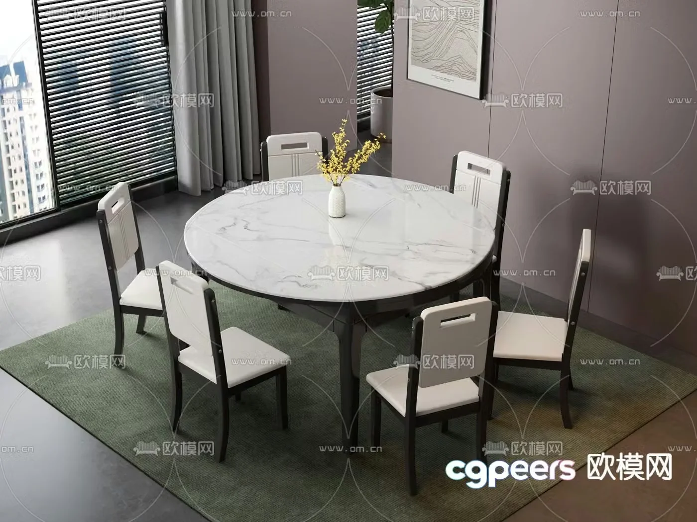 Minimalist marble dining table and chair 3D model