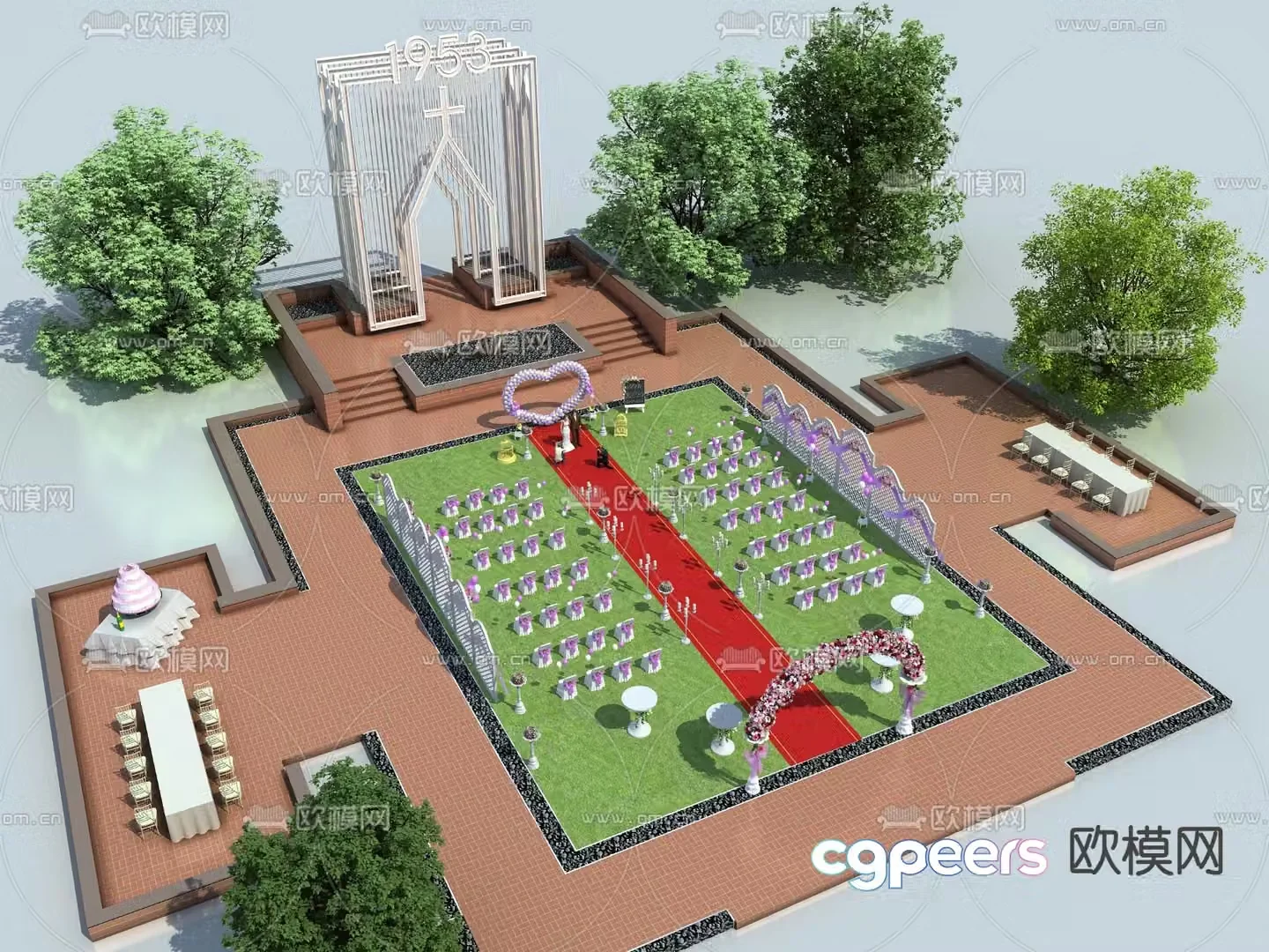 Lawn wedding outdoor wedding scene 3d model