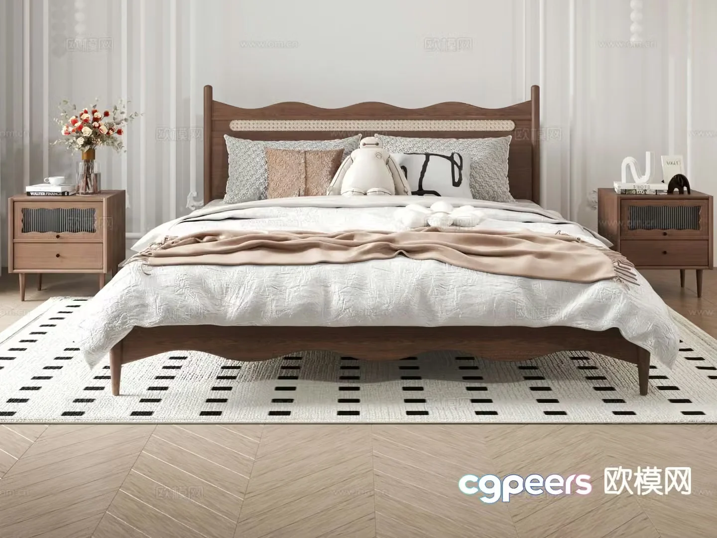 Medieval style double bed 3d model