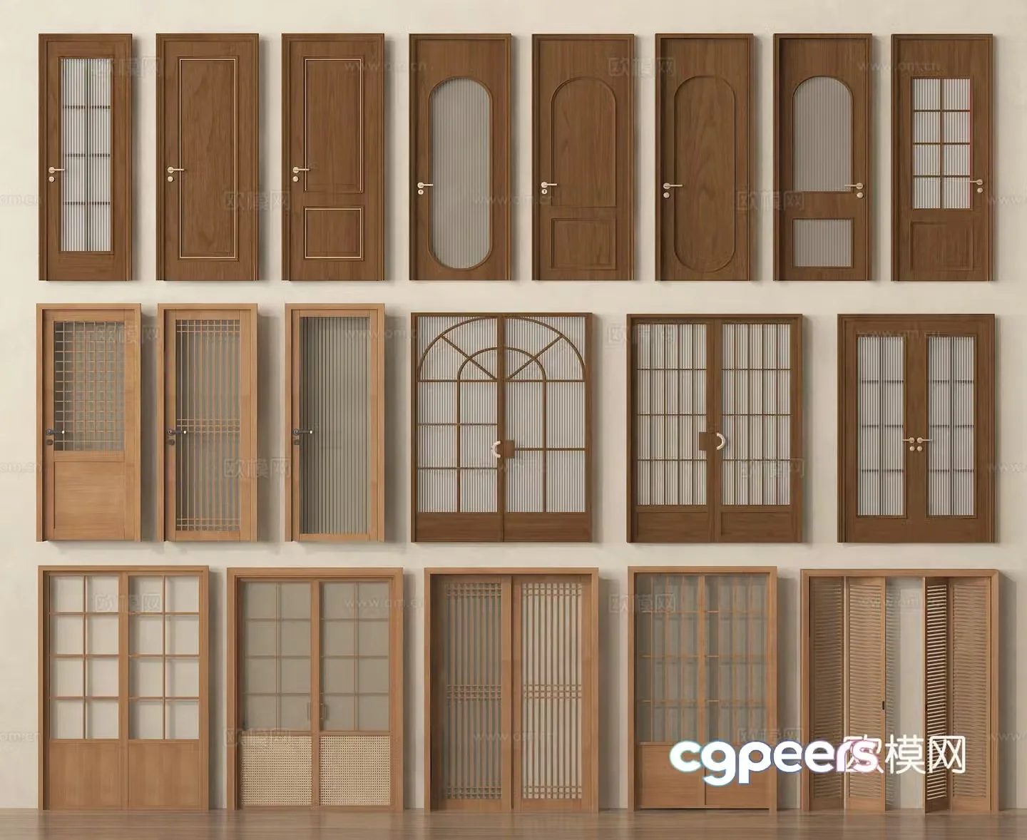 Single-open door Double-open door Glass door Kitchen and bathroom door 3D model