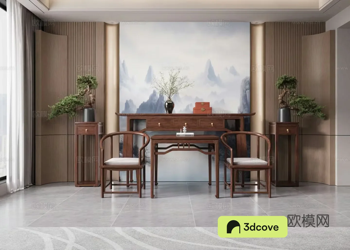 New Chinese style end viewing platform plan entrance table eight immortals table flower stand Taishi chair