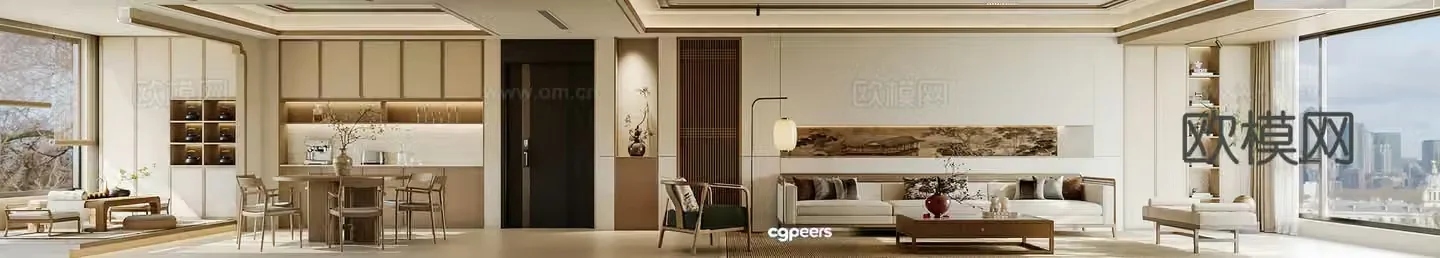 Song style living restaurant Song style aesthetics New Chinese style living restaurant Zen 3D model