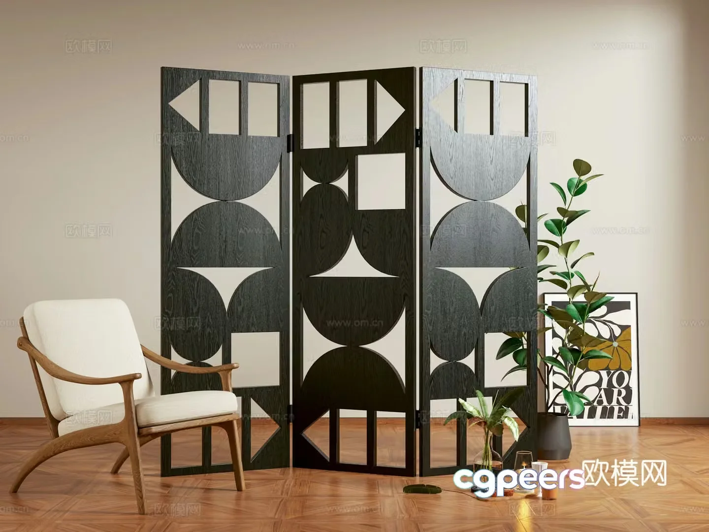 Medieval style folding screen 3D model