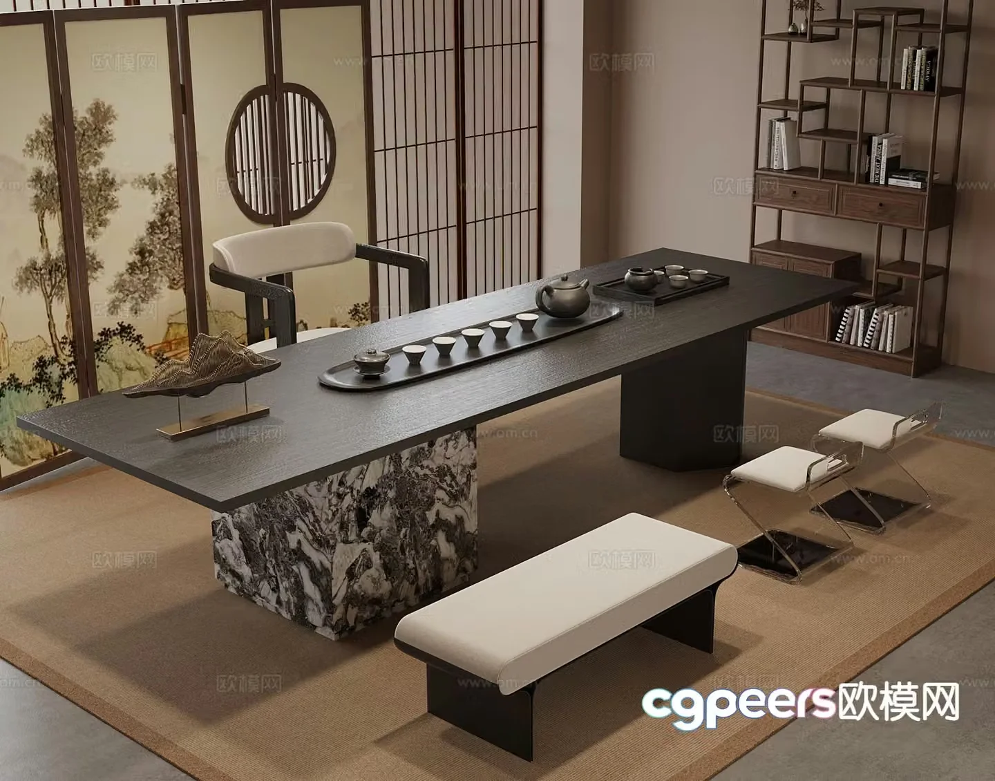 New Chinese style tea table tea table 3d model
