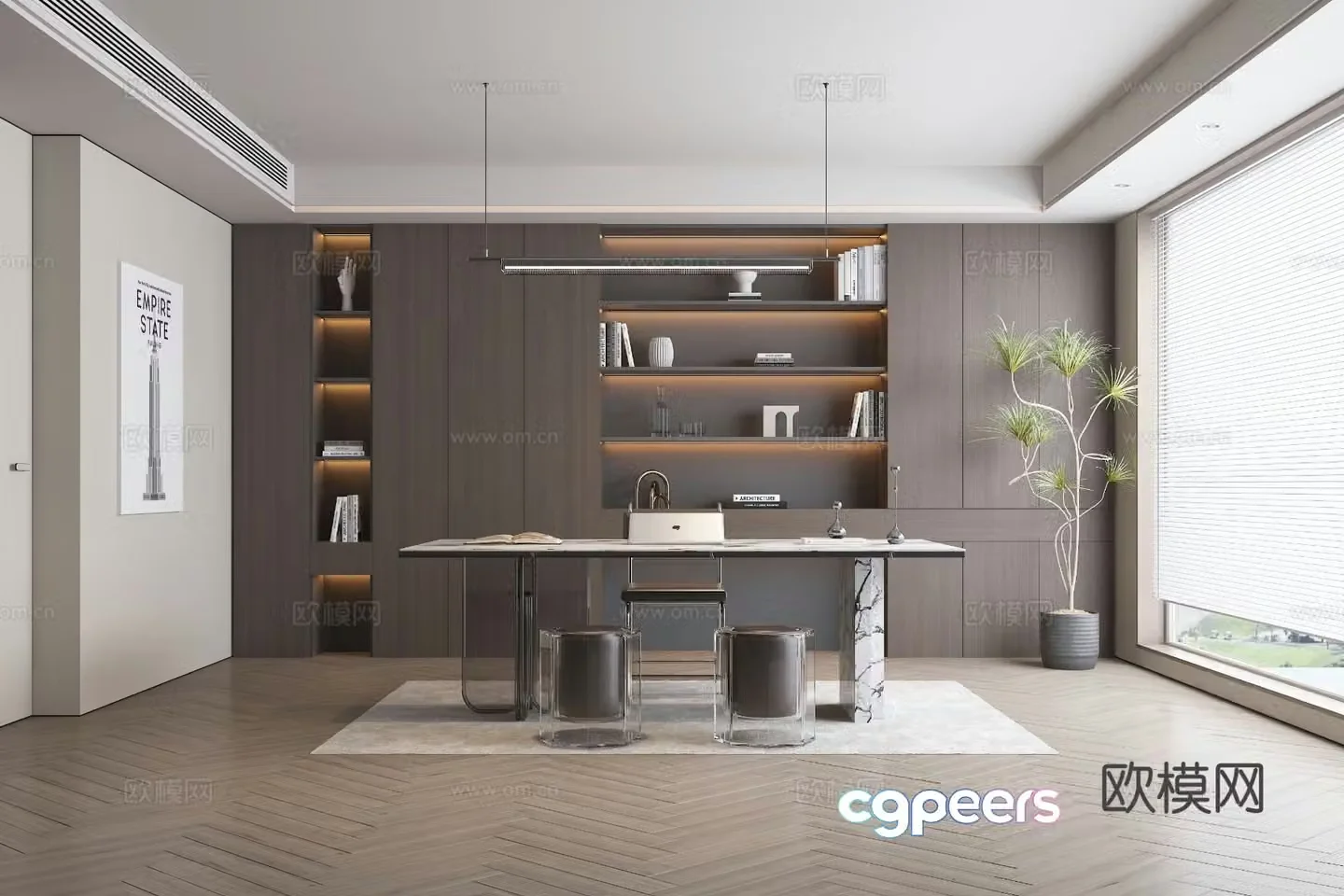 Modern study room 3d model