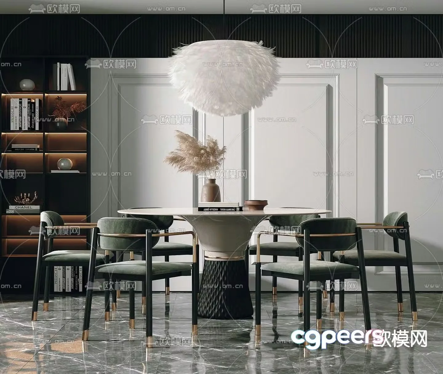 Light luxury dining table and chairs round dining table 3D model