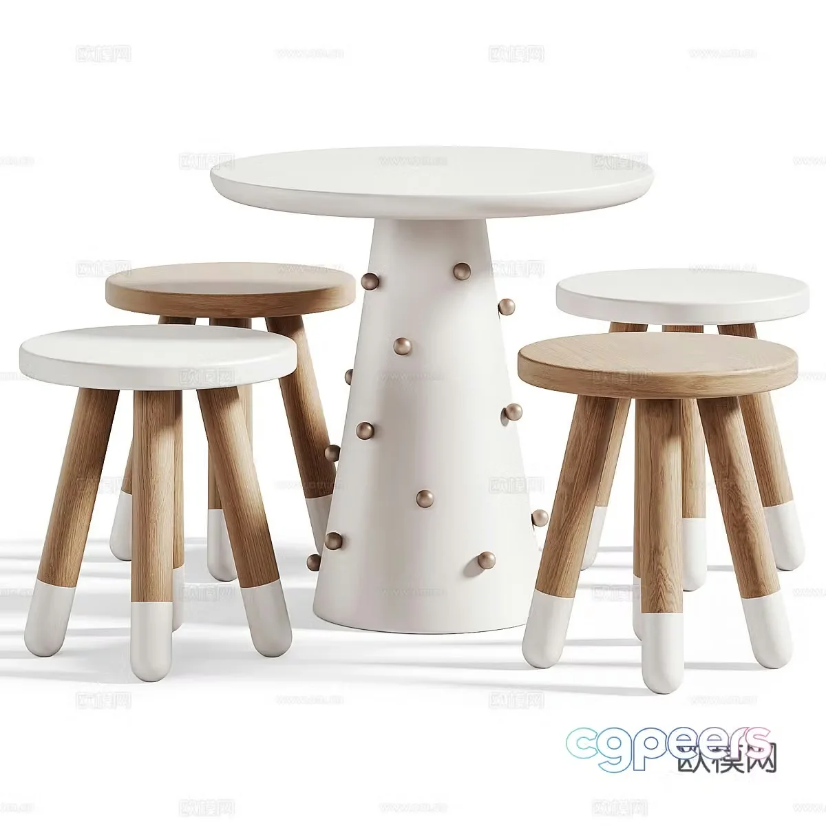 Modern Nordic Cream Style Children’s Table and Chair 3D Model