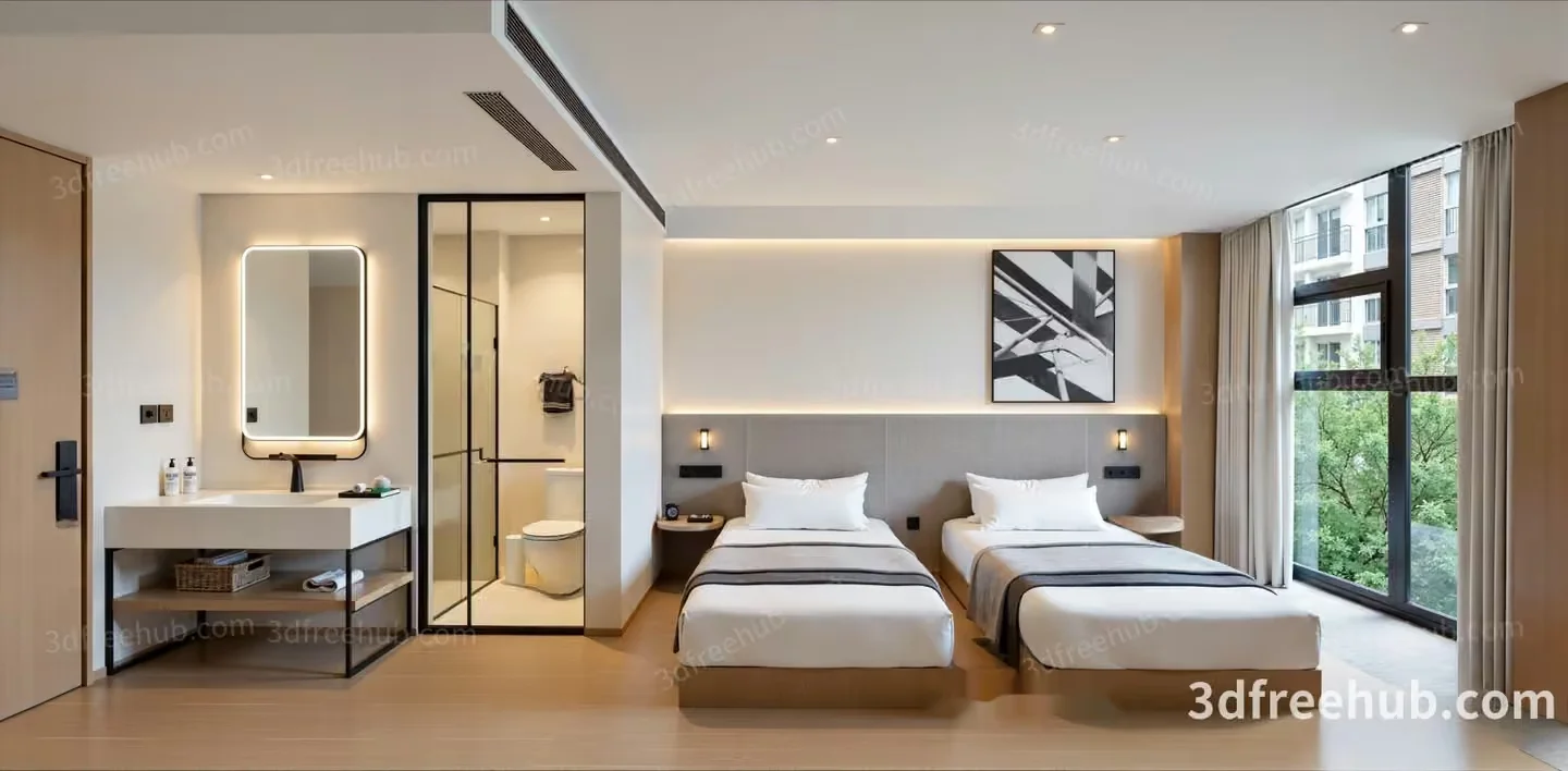 Modern Hotel Room 3D Model – 18953 – VRAY Render