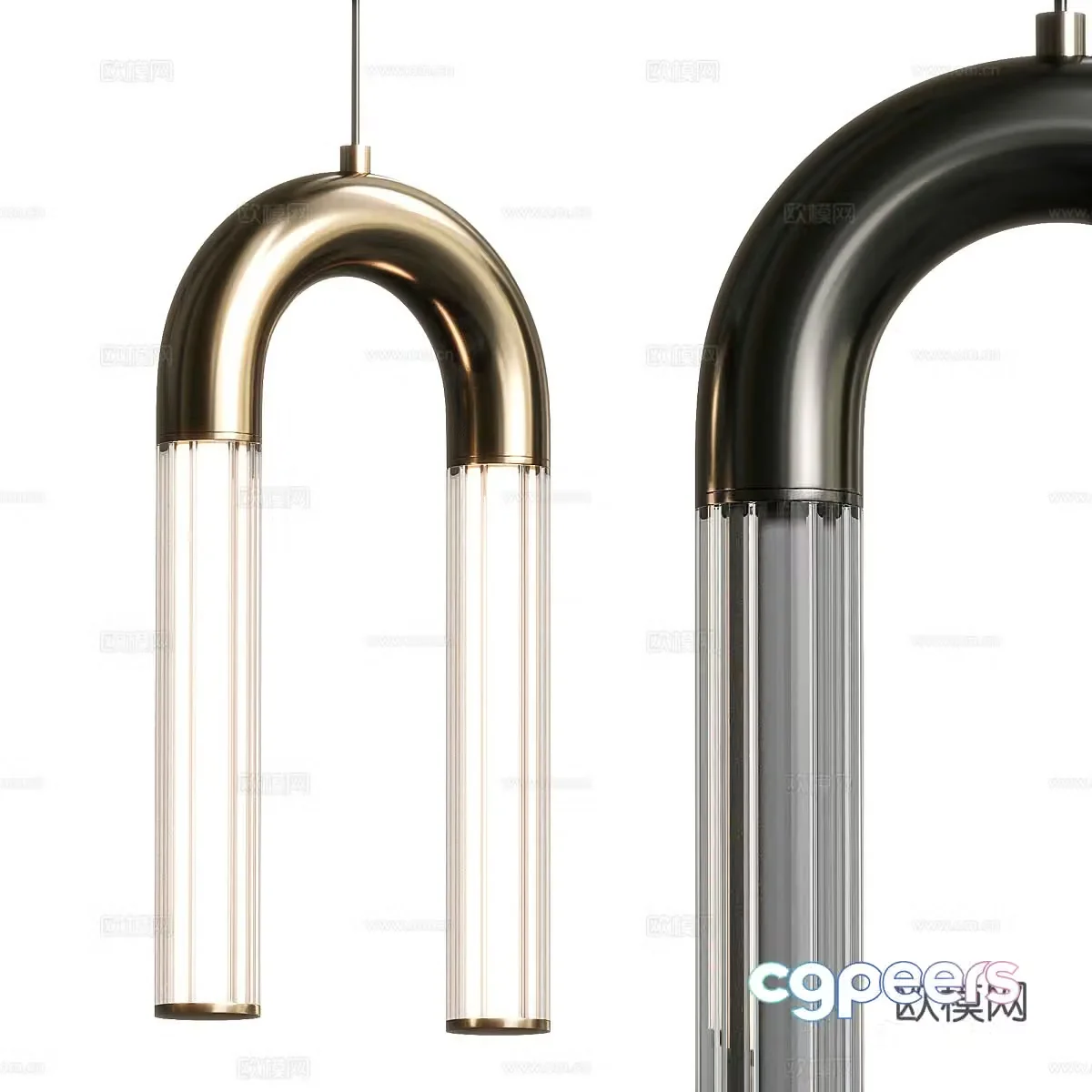 Modern light luxury metallic glass decorative chandelier 3d model
