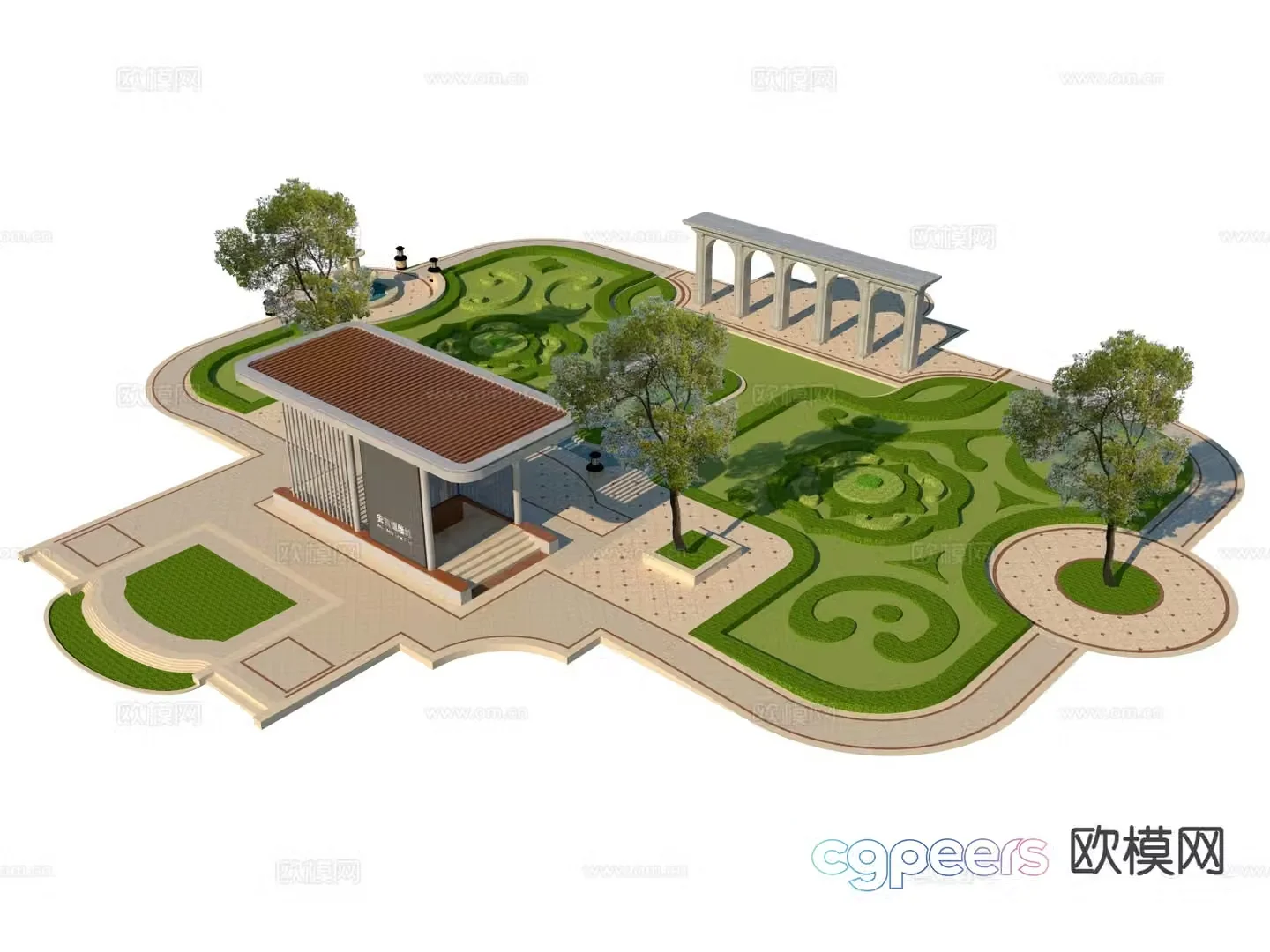 Simple European Garden Square Magic Pattern Flower Bed 3D Model