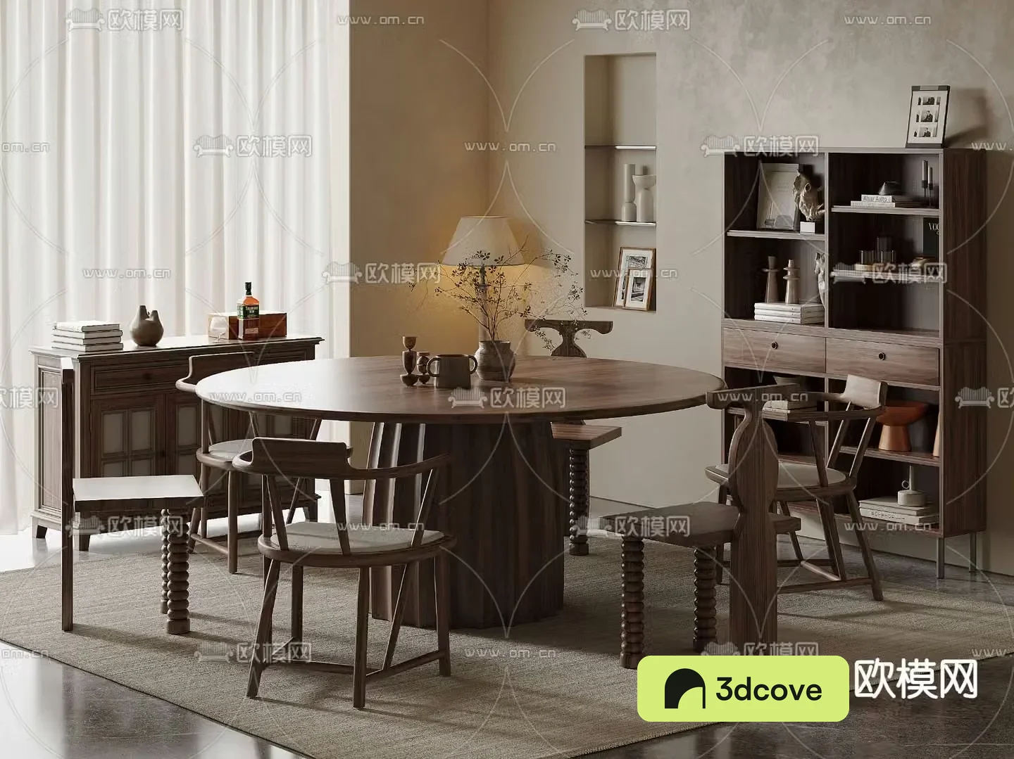 Wabi-sabi dining table and chairs round dining table