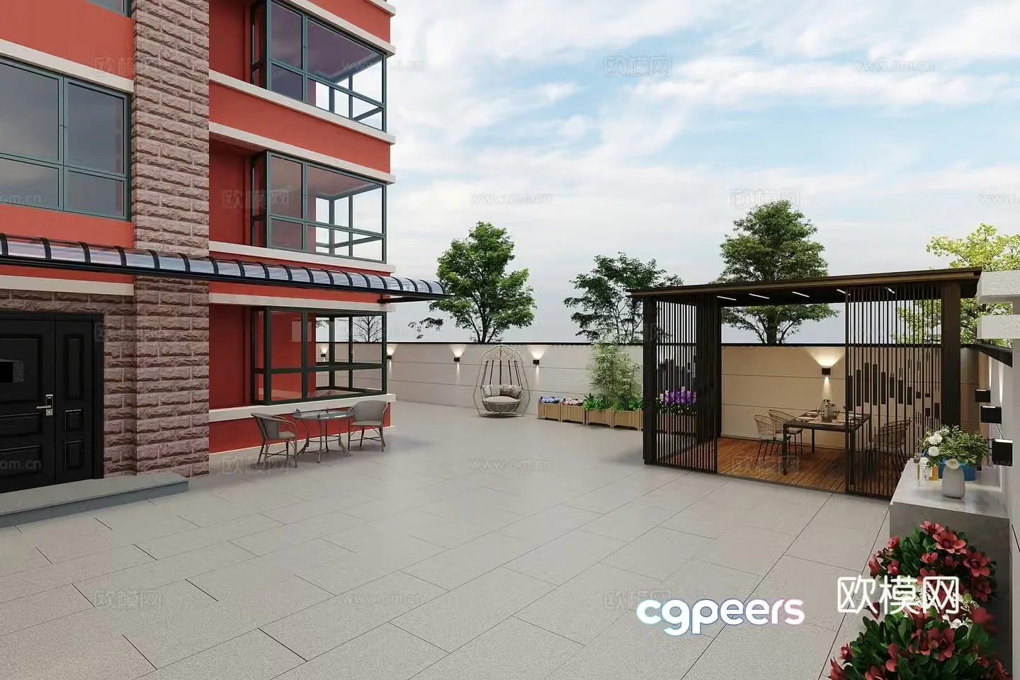 Modern courtyard small courtyard pavilion awning hammock 3d model