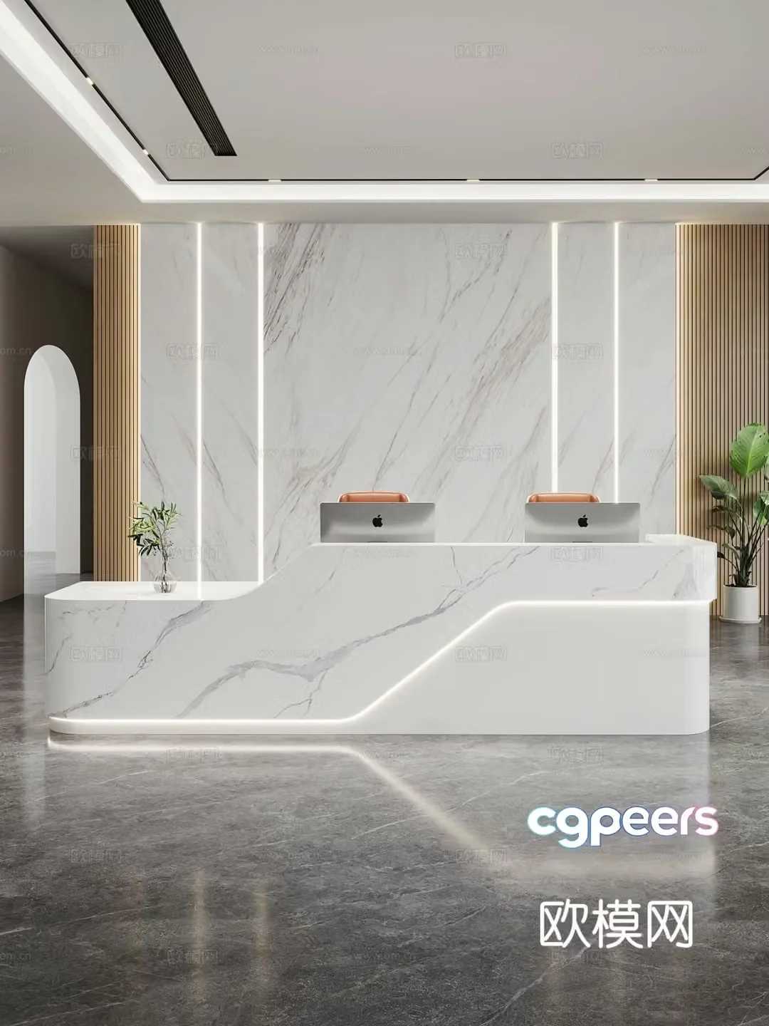 Modern office front desk information desk 3d model