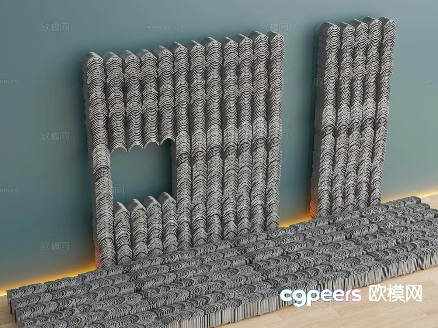 New Chinese style landscape wall tile partition wall 3D model