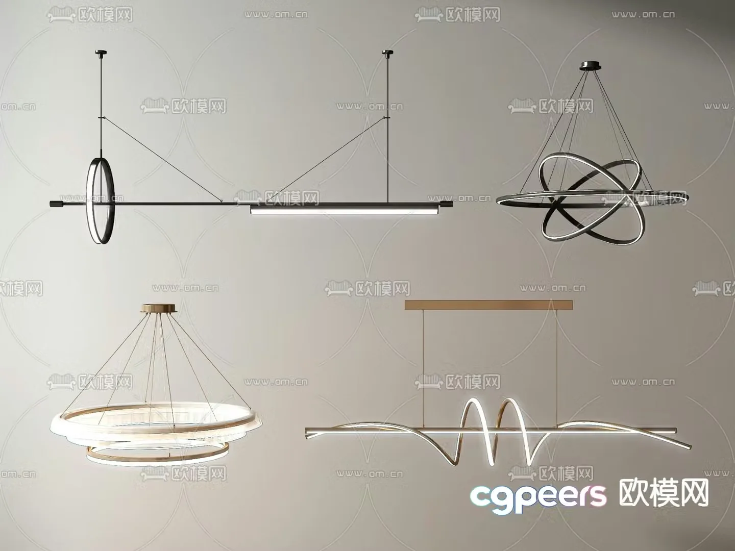 Light luxury chandelier curved chandelier ring chandelier 3d model