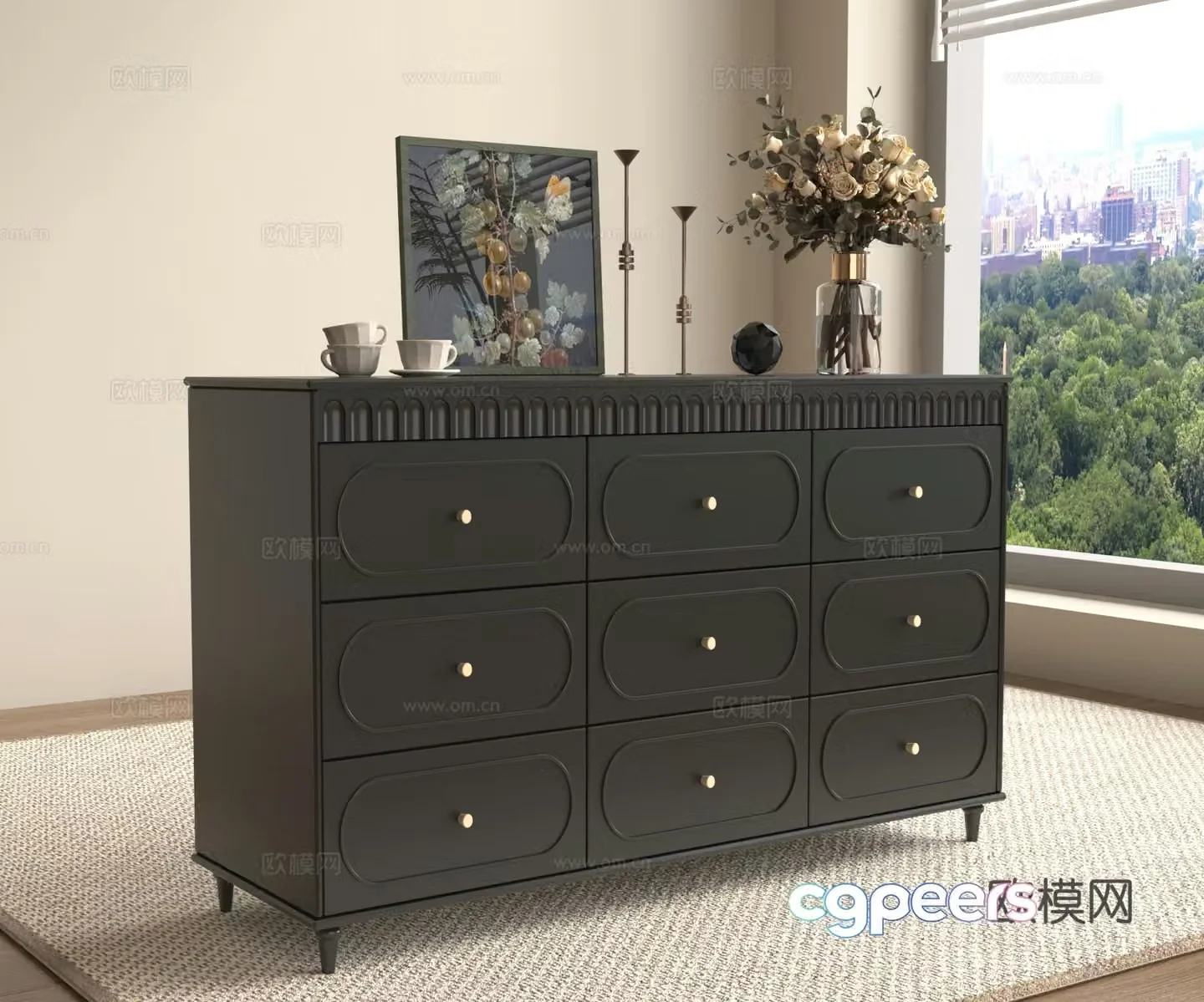 Chest of drawers chest of drawers vases ornaments cabinets 3D model