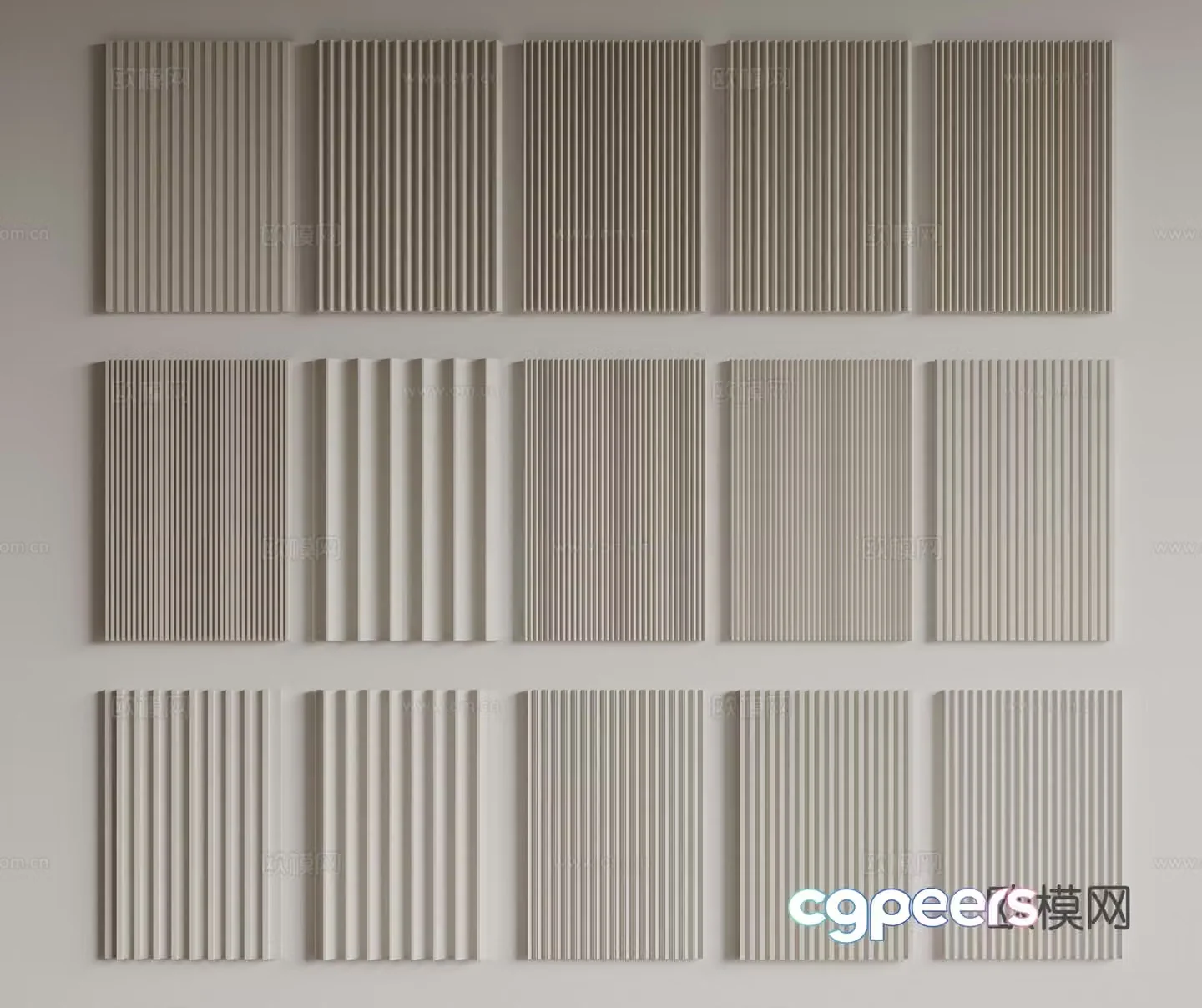 Modern Great Wall Board Grille Board Wall Board Wooden Veneer Lines Background Wall Wavy Board Wall Decoration 3D Model