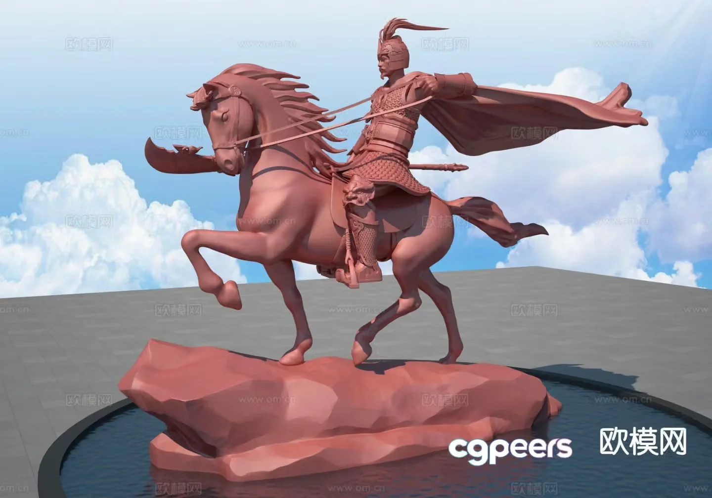 Three Kingdoms Sculpture Guan Yu Sculpture Landscape Sculpture 3D Model