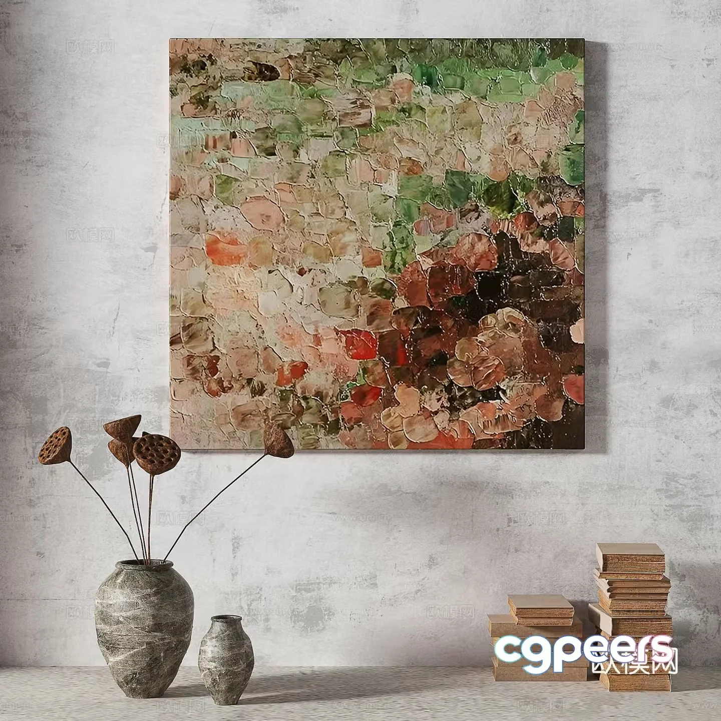 Modern light luxury wabi simple abstract three-dimensional retro medieval decorative painting 3d model